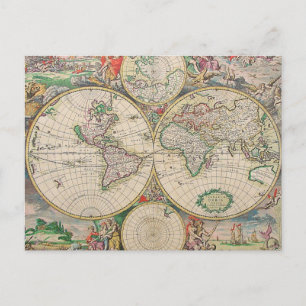 Cartão Postal Mapa Mundial Antiquado