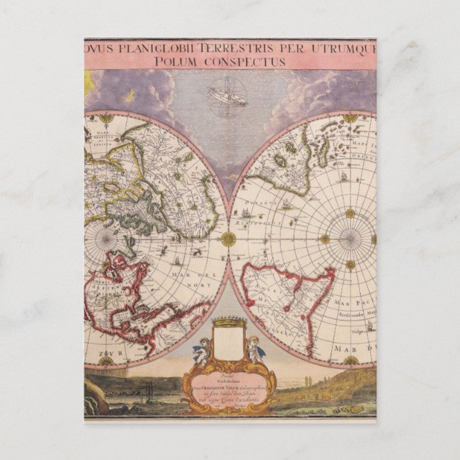 Cartão Postal Mapa Mundial Antiquado (Frente)