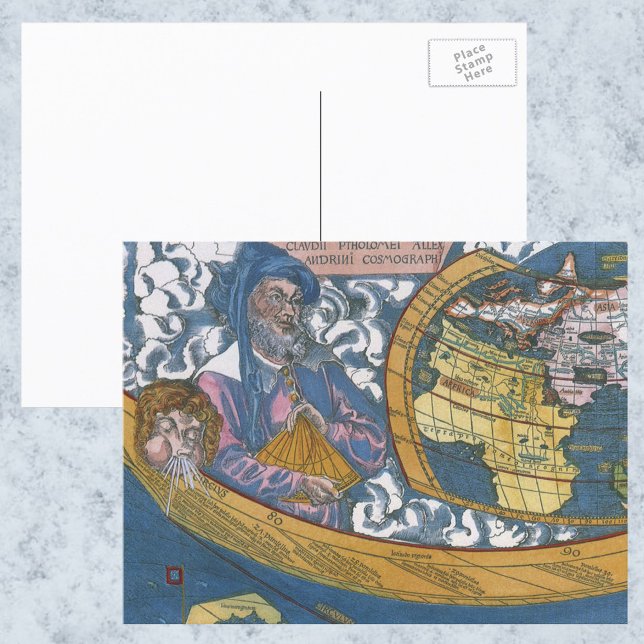 Cartão Postal Mapa Mundial Antiquado com Claudius Ptolomeu, 1507 (Criador carregado)