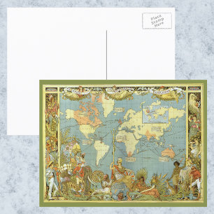 Cartão Postal Mapa Mundial Antiquado do Império Britânico, 1886