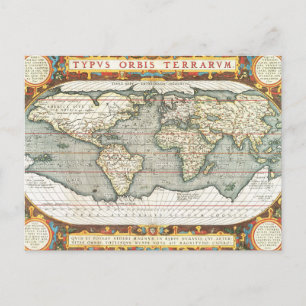 Cartão Postal Mapa Mundial Antiquado para o Latim
