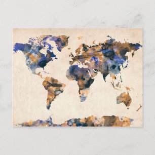 Cartão Postal Mapa Mundial Aquarela