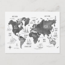 Mapa Mundial Arte Preto Branco Náutico