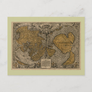 Cartão Postal Mapa Mundial Clássico 1531 Antiquado por Oronce Fi