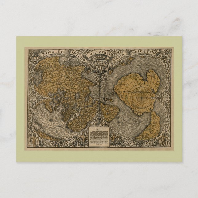 Cartão Postal Mapa Mundial Clássico 1531 Antiquado por Oronce Fi (Frente)