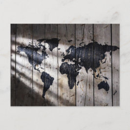 Cartão Postal Mapa mundial da textura da madeira