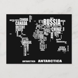 Cartão Postal Mapa Mundial da Tipografia