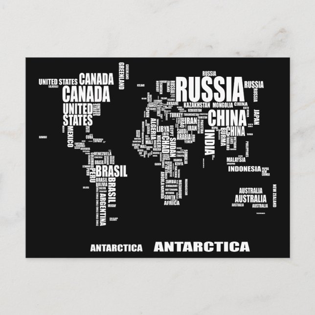 Cartão Postal Mapa Mundial da Tipografia (Frente)