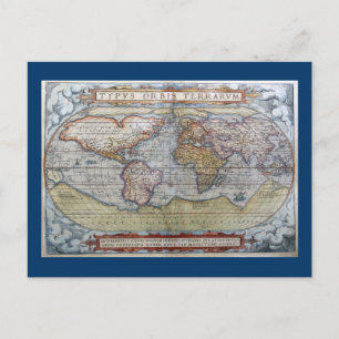 Cartão Postal Mapa Mundial de 1572 Typus Orbis Terrarum Ortelius