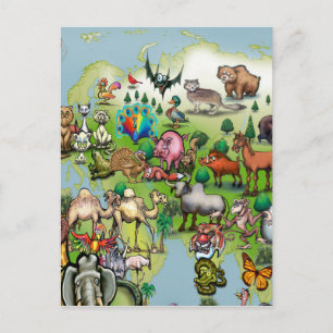 Cartão Postal Mapa Mundial de Animais da Ásia