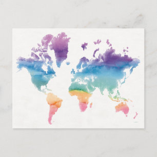 Cartão Postal Mapa Mundial de Aquarela