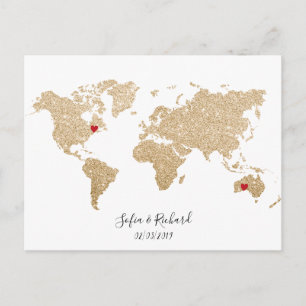 Cartão Postal Mapa Mundial de Folhas de Ouro com casais amovíve