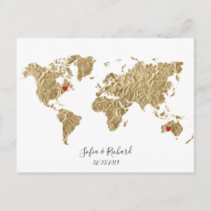 Cartão Postal Mapa Mundial de Folhas de Ouro com casais amovíve
