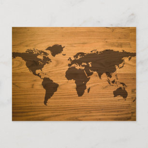 Cartão Postal Mapa Mundial de Grãos de Madeira