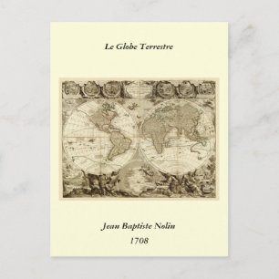 Cartão Postal Mapa mundial de Jean Baptiste Nolin em 1708