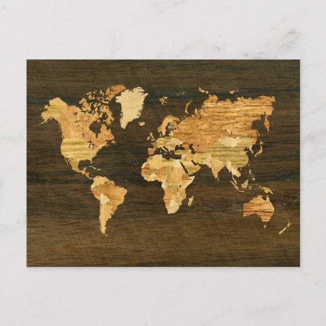 Cartão Postal Mapa Mundial de Madeira (Frente)