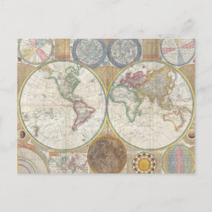 Cartão Postal Mapa Mundial de Viagens Antigo Geografia Vintage