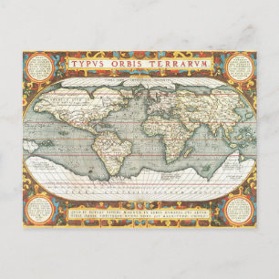 Cartão Postal Mapa Mundial de Vintage de Abraham Ortelius 1587-1