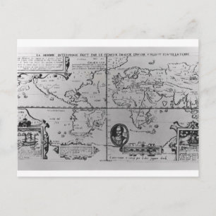 Cartão Postal Mapa Mundial detalhando as Expedições