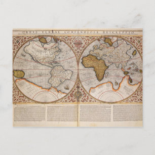Cartão Postal Mapa Mundial do Hemisfério Duplo, 1587