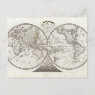 Cartão Postal Mapa Mundial em 2 Hemisférios