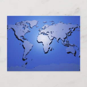 Cartão Postal Mapa Mundial em Azul