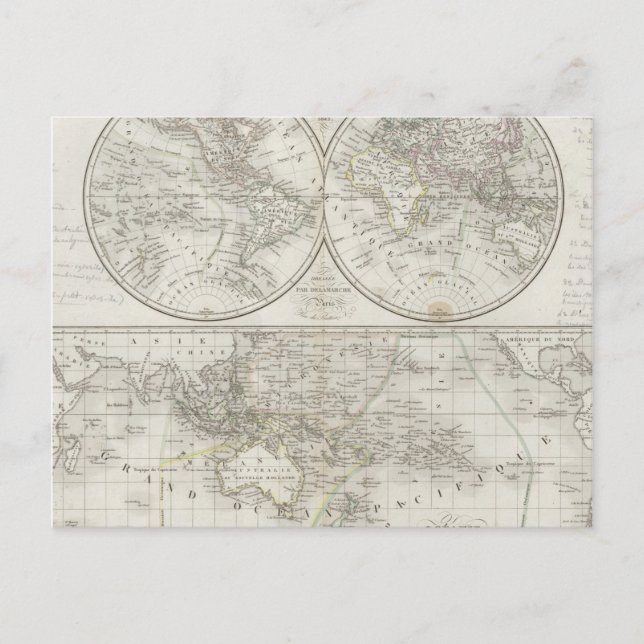 Cartão Postal Mapa Mundial em Dois Hemisférios (Frente)