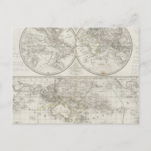 Cartão Postal Mapa Mundial em Dois Hemisférios