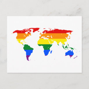 Cartão Postal Mapa Mundial LGBT do Arco-Íris