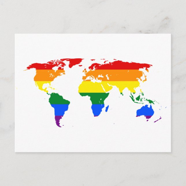 Cartão Postal Mapa Mundial LGBT do Arco-Íris (Frente)