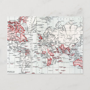 Cartão Postal Mapa Mundial mostrando as Posições Britânicas e