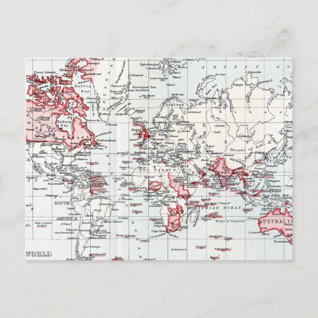 Cartão Postal Mapa Mundial mostrando as Posições Britânicas em 1 (Frente)