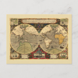 Cartão Postal Mapa Mundial Náutico Antiquado