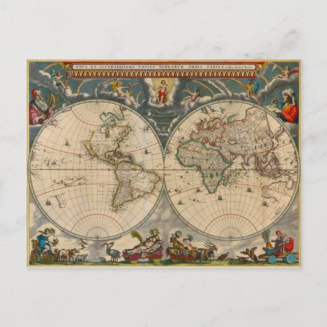 Cartão Postal Mapa Mundial Nova Totius Terrarum Orbis Tabula (Frente)