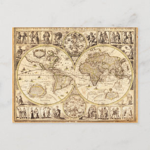 Cartão Postal Mapa Mundial por volta de 1645