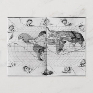Cartão Postal Mapa mundial traçando a viagem mundial de Magella