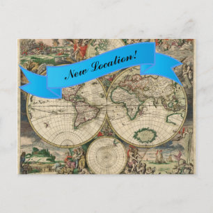 Cartão Postal Mapa Mundial Vintage Nova Localização