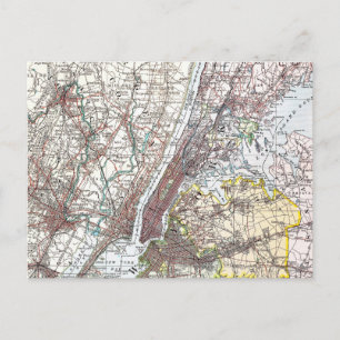 Cartão Postal Mapa: New York Area, 1906