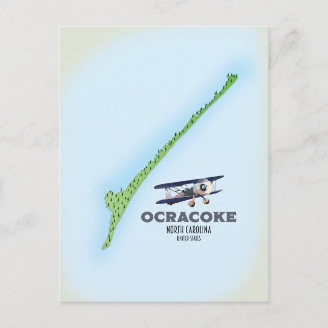 Cartão Postal Mapa Ocracoke Carolina do Norte EUA (Frente)
