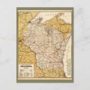 Cartão Postal Mapa Oficial dos Caminhos de Ferro de Wisconsin (1