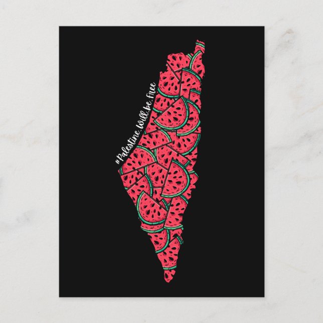 Cartão Postal Mapa Palestino cheio de Melancias | Palestina livr (Frente)