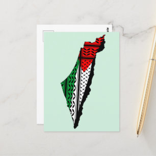 Cartão Postal Mapa Palestino que Bandeira e Padrão Keffiyeg