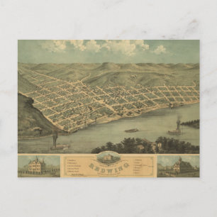 Cartão Postal Mapa Panorâmico Anterior da Wing Vermelha MN 1868