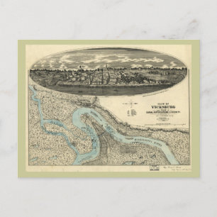 Cartão Postal Mapa Panorâmico Antiquado de Vicksburg Mississippi