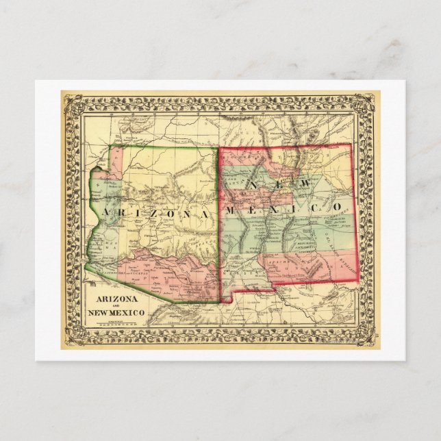 Cartão Postal Mapa Panorâmico da arizona e do Novo México (Frente)