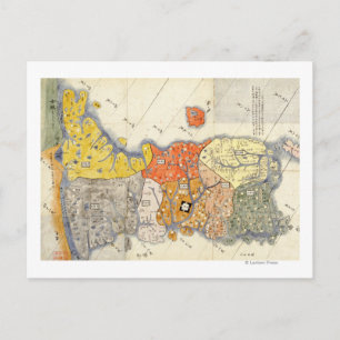 Cartão Postal Mapa Panorâmico da Coreia do Norte e do Sul