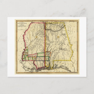 Cartão Postal Mapa Panorâmico do Mississippi e Alabama