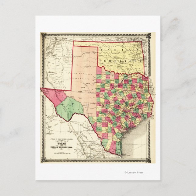 Cartão Postal Mapa Panorâmico do Texas e da Índia (Frente)