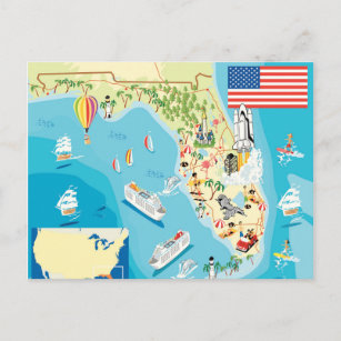 Cartão Postal Mapa para Crianças da Flórida