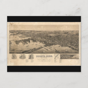 Cartão Postal Mapa Perspectivo de Duluth Minnesota (1893)